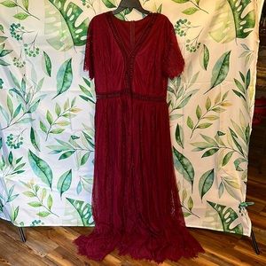 Burgundy Floral Lace Dress 2X
